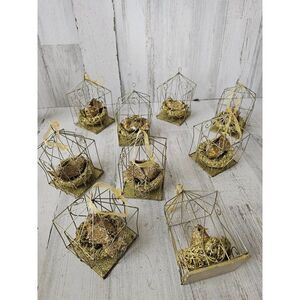 Gold cage bird ornament decor Xmas tree set lot of nine